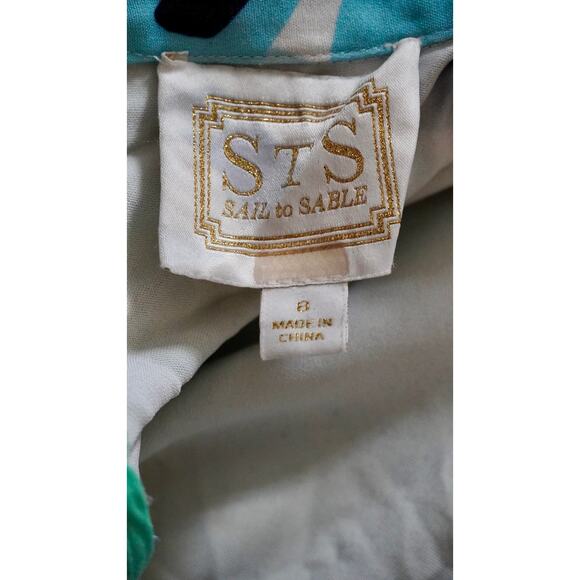 Sail to Sable Mock Neck Dress Long Sleeve Shift Palm Print Midi Sz 8 - Picture 9 of 9